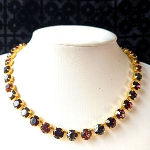 Swarovski Elements Maroon Blood Red Crystals Necklace and Earrings in Matte Gold